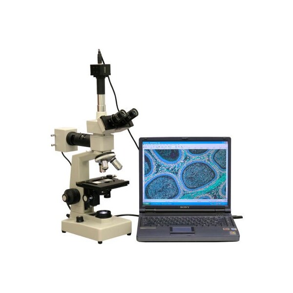 AmScope ME300TZB-2L-M 40X-2000X Two Light Metallurgical Microscope with 1.3MP Digital Camera
